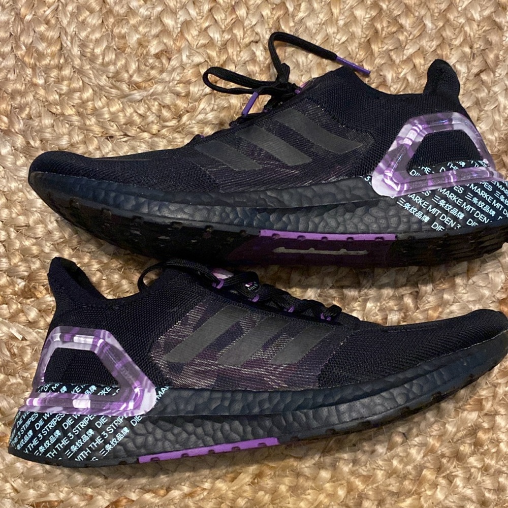 Adidas Black and Purple Ultra Boost Athletic Shoes